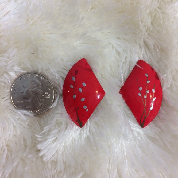 Vintage Willow Earrings Glossy Retro Painted - Picture 2 of 5